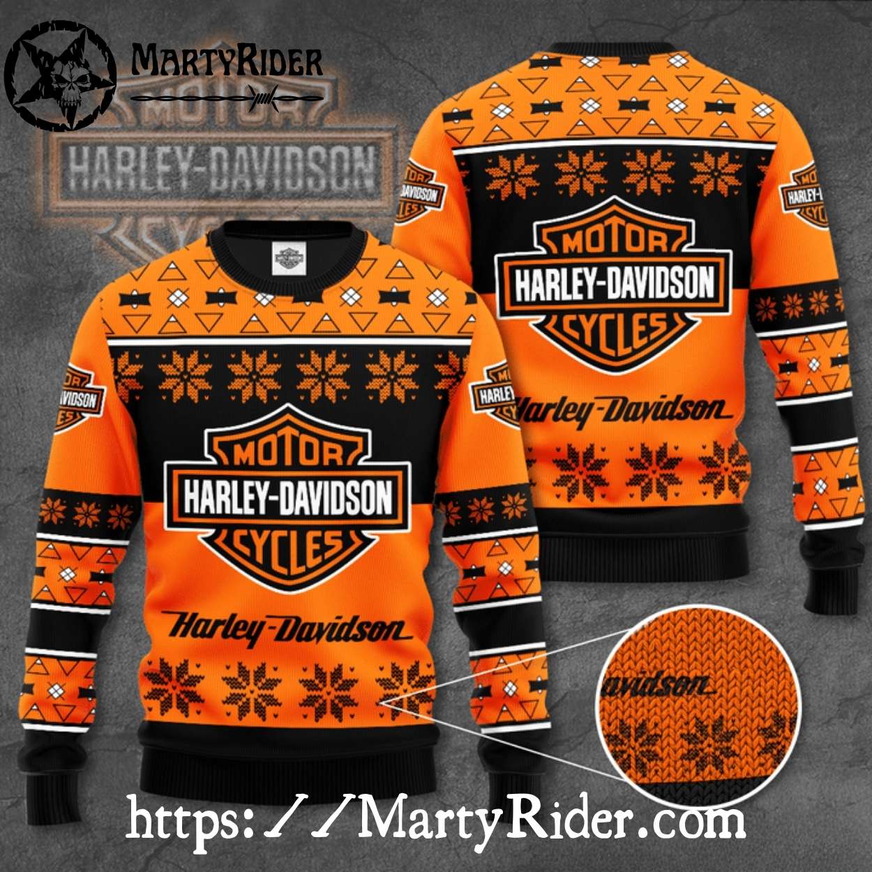 Bold Orange Flake Harley Davidson Ugly Christmas Sweater Bold Orange Flake Harley Davidson Ugly Christmas Sweater