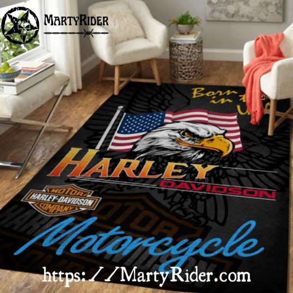 Born in USA Flag Eagle Harley Davidson Rugs
