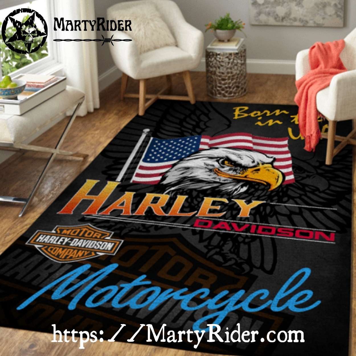 Born in USA Flag Eagle Harley Davidson Rugs Born in USA Flag Eagle Harley Davidson Rugs