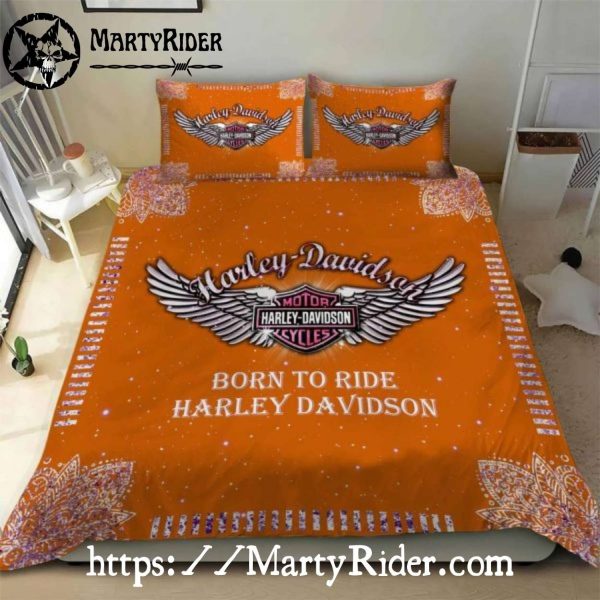 Born to Ride Wings Harley Davidson Bedding Sets Orange Glow