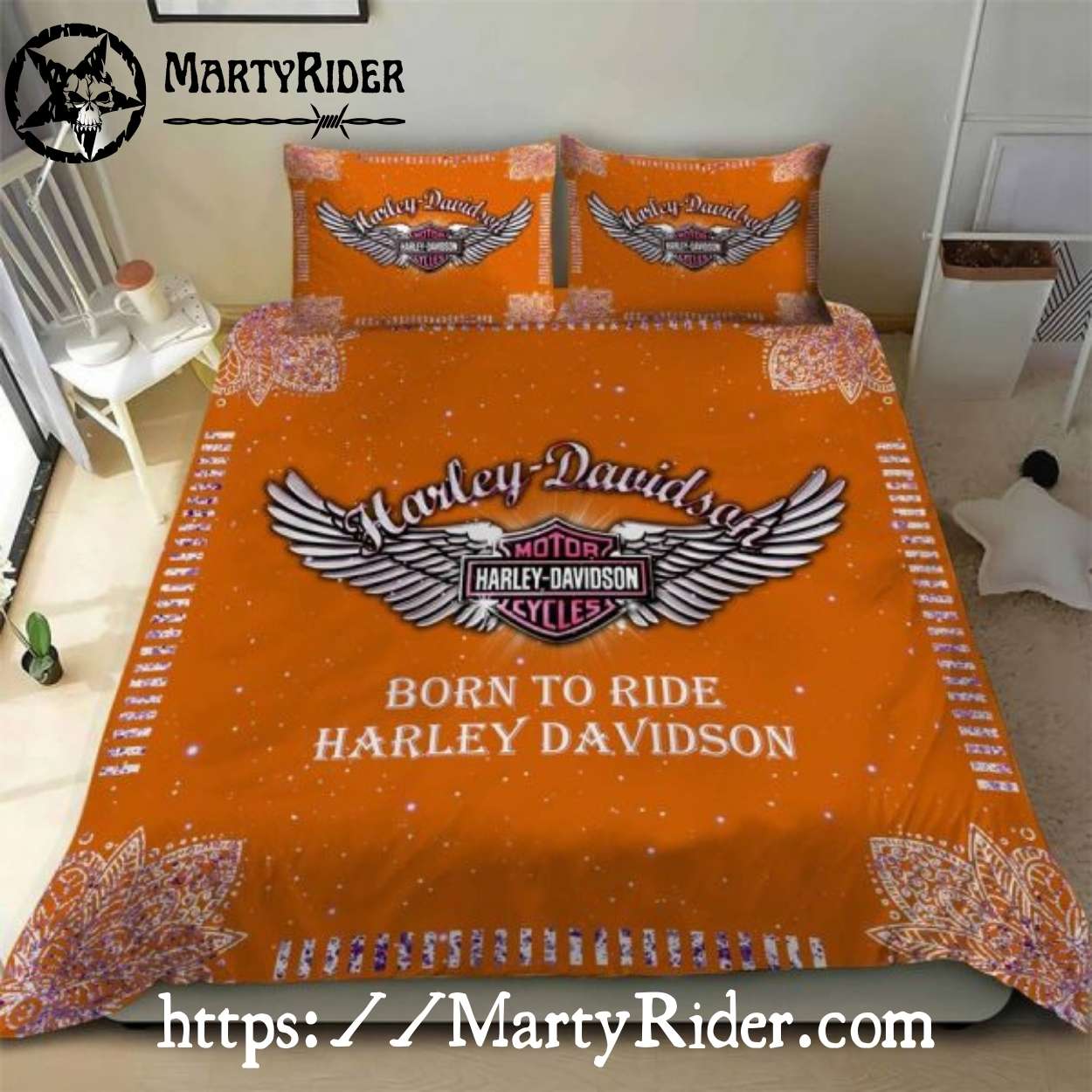 Born to Ride Wings Harley Davidson Bedding Sets Orange Glow Born to Ride Wings Harley Davidson Bedding Sets Orange Glow