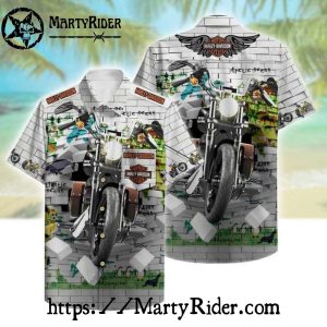 Brick Wall Ride Harley Davidson Aloha Shirt With Map Art