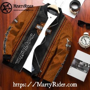 Brown Leather Zipper Harley Davidson Bomber Jacket