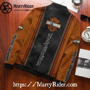 Brown Leather Zipper Harley Davidson Bomber Jacket