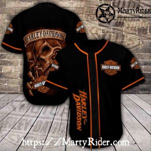Brown Smoky Skull Harley Davidson Baseball Jerseys for Bikers