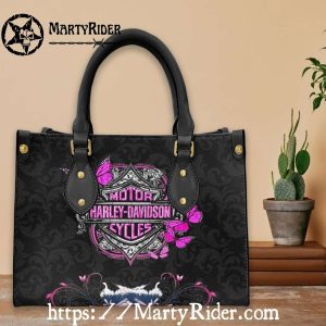 Butterfly Crest Black Harley Davidson Leather Purse