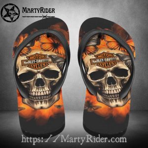 Butterfly Skull Harley Davidson Flip Flops Fire Vibe