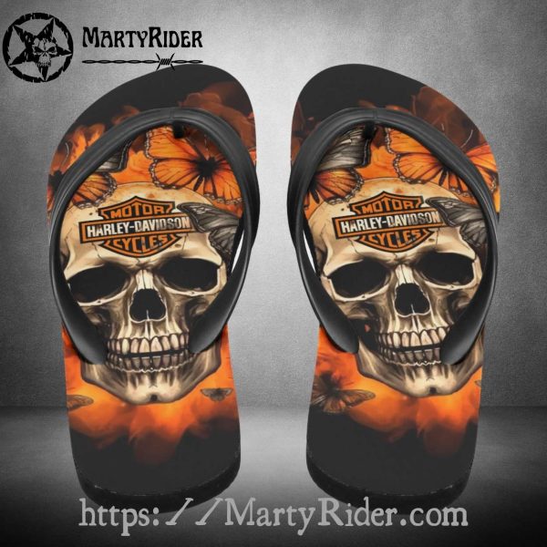 Butterfly Skull Harley Davidson Flip Flops Fire Vibe