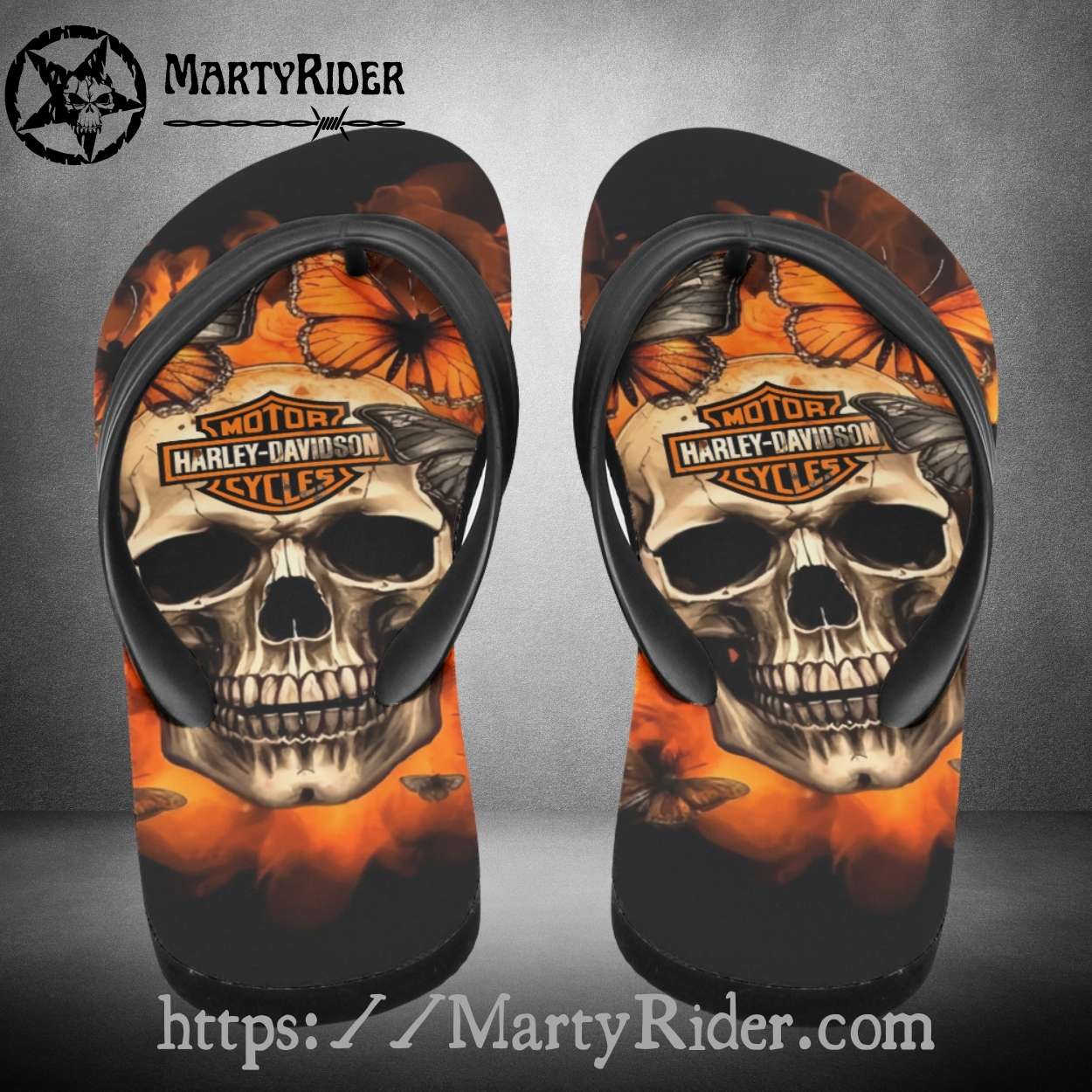 Butterfly Skull Harley Davidson Flip Flops Fire Vibe Butterfly Skull Harley Davidson Flip Flops Fire Vibe