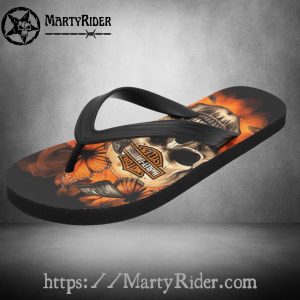 Butterfly Skull Harley Davidson Flip Flops Fire Vibe