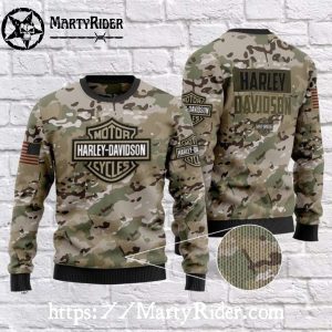 Camo Print Harley Davidson Ugly Christmas Sweater Design