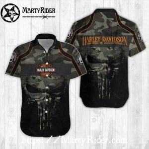 Camo Punisher Skull Harley Davidson Aloha Shirt For Riders