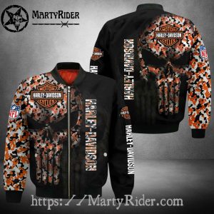 Camo Punisher Skull Harley Davidson Bomber Jacket
