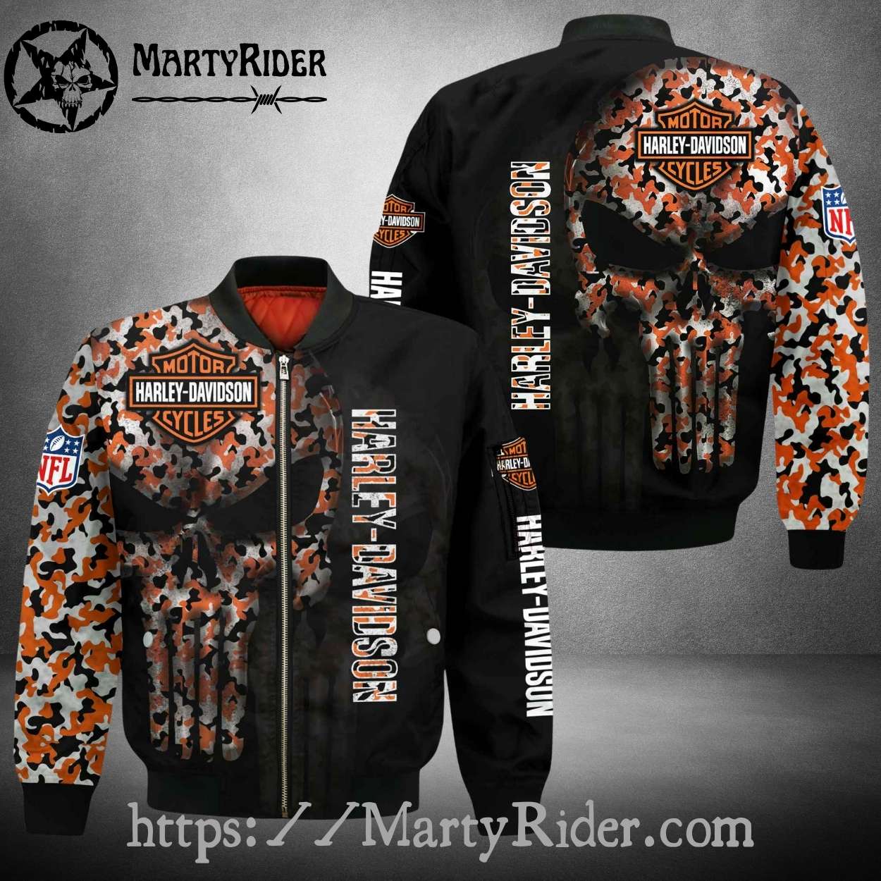 Camo Punisher Skull Harley Davidson Bomber Jacket Camo Punisher Skull Harley Davidson Bomber Jacket