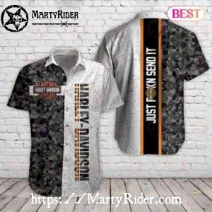 Camo Split Harley Davidson Hawaiian Shirt With Bold Text