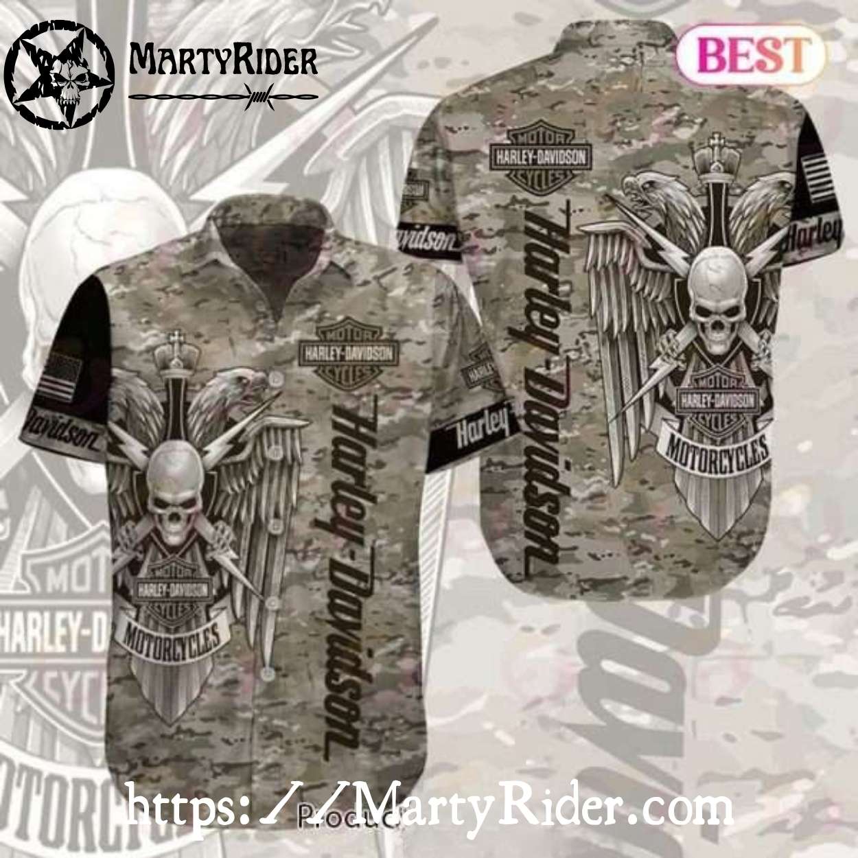 Camouflage Skull And Swords Harley Davidson Aloha Shirt Camouflage Skull And Swords Harley Davidson Aloha Shirt