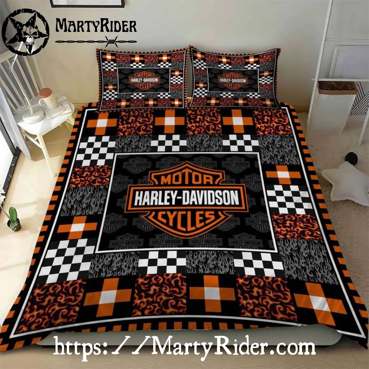 Checkered Flame Harley Davidson Bedding Sets Race Style Checkered Flame Harley Davidson Bedding Sets Race Style
