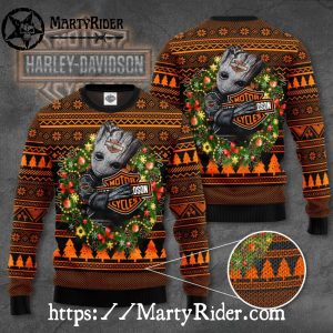 Christmas Wreath Groot Harley Davidson Ugly Sweater