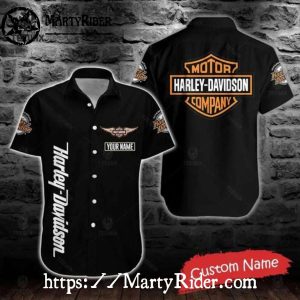 Classic Black Harley Davidson Aloha Shirt With Custom Name Patch