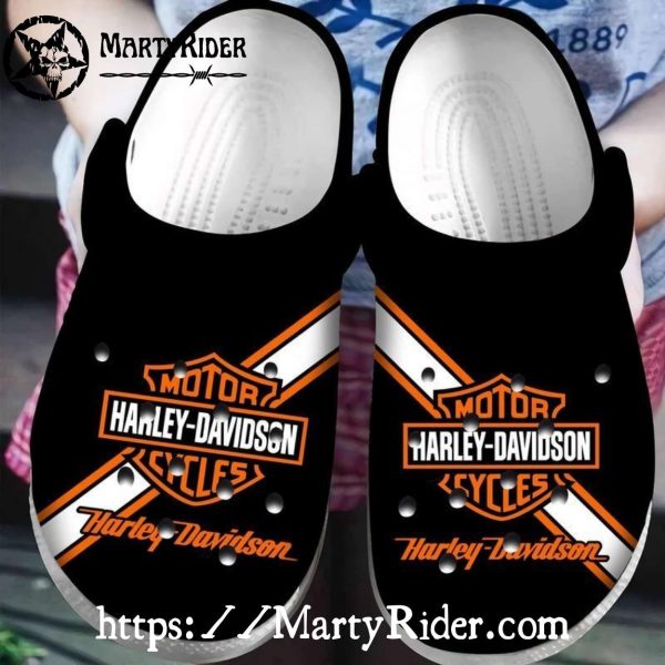Classic Black Harley Davidson Crocs with Bold Stripe Style