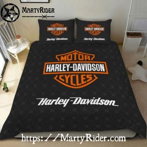 Classic Black Orange Harley Davidson Bedding Sets Logo Style