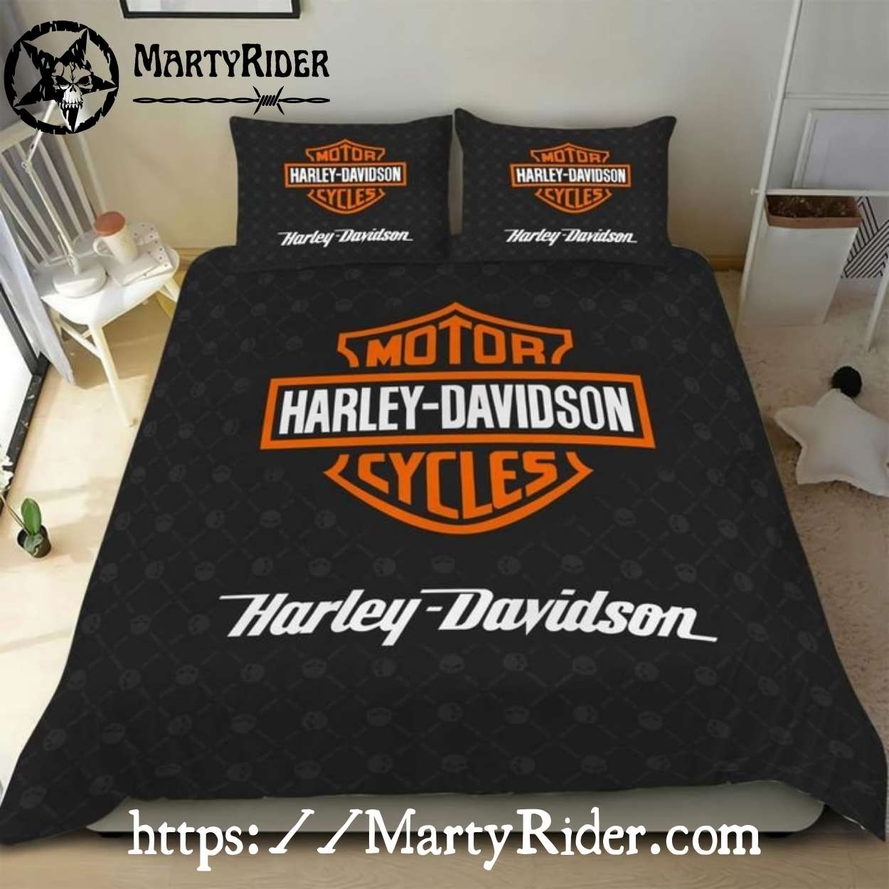 Classic Black Orange Harley Davidson Bedding Sets Logo Style Classic Black Orange Harley Davidson Bedding Sets Logo Style