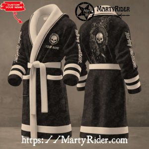 Classic Black White Skull Harley Davidson Bathrobes Robe