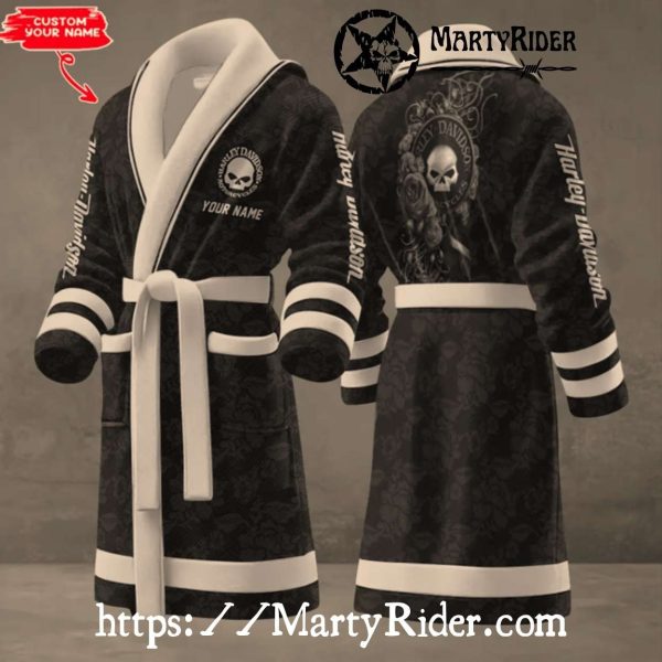 Classic Black White Skull Harley Davidson Bathrobes Robe