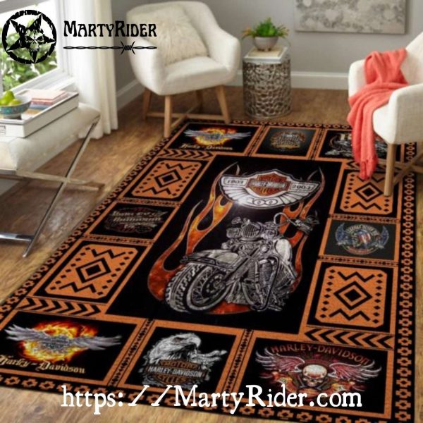 Collage of Riders and Flames Harley Davidson Rugs