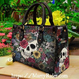 Colorful Blooming Skull Harley Davidson Shoulder Bag