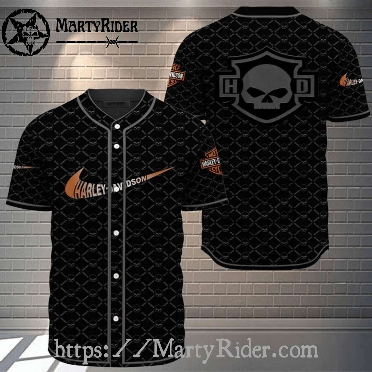 Copper Skull Glow Harley-Davidson Jersey with Vintage Emblem Copper Skull Glow Harley-Davidson Jersey with Vintage Emblem