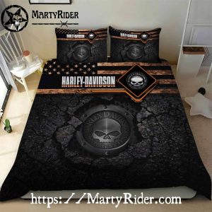 Cracked Asphalt Skull Harley Davidson Bedding Set