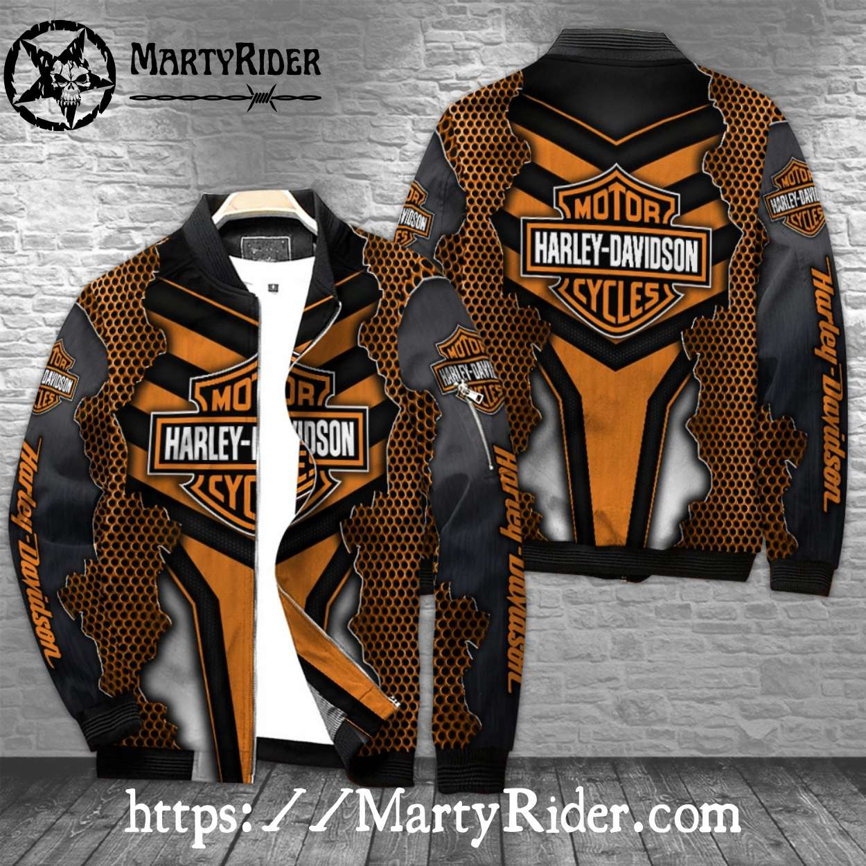 Cracked Steel Mesh Look Harley Davidson Bomber Jacket Cracked Steel Mesh Look Harley Davidson Bomber Jacket