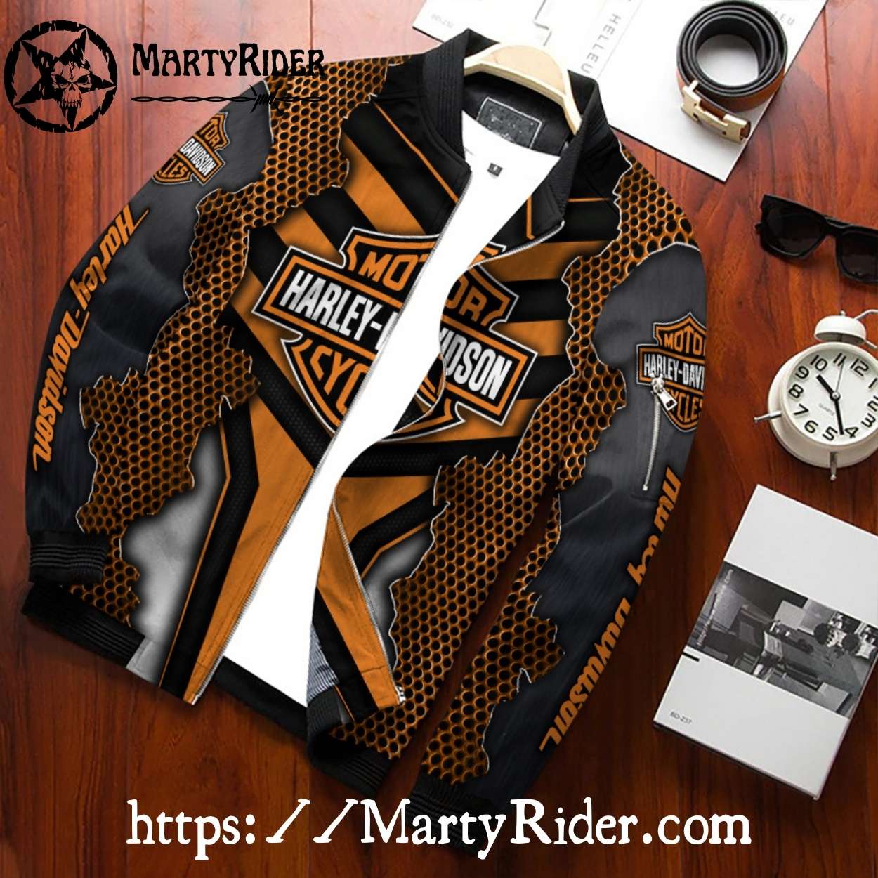 Cracked Steel Mesh Look Harley Davidson Bomber Jacket Cracked Steel Mesh Look Harley Davidson Bomber Jacket