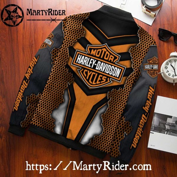 Cracked Steel Mesh Look Harley Davidson Bomber Jacket