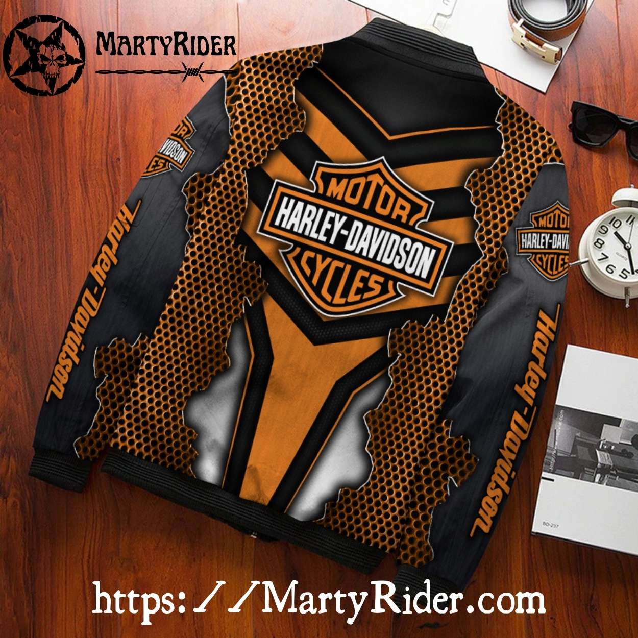 Cracked Steel Mesh Look Harley Davidson Bomber Jacket Cracked Steel Mesh Look Harley Davidson Bomber Jacket
