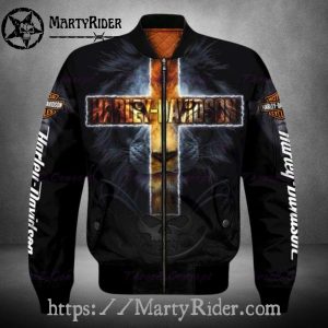 Cross and Lion bomber jacket harley davidson black orange