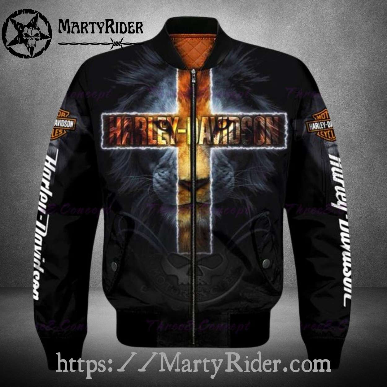 Cross and Lion bomber jacket harley davidson black orange Cross and Lion bomber jacket harley davidson black orange