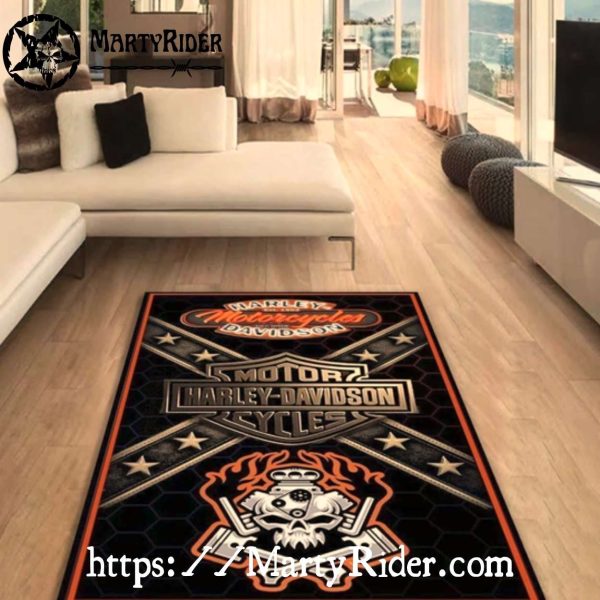 Crossed Pistons Skull Star Harley Davidson Rugs