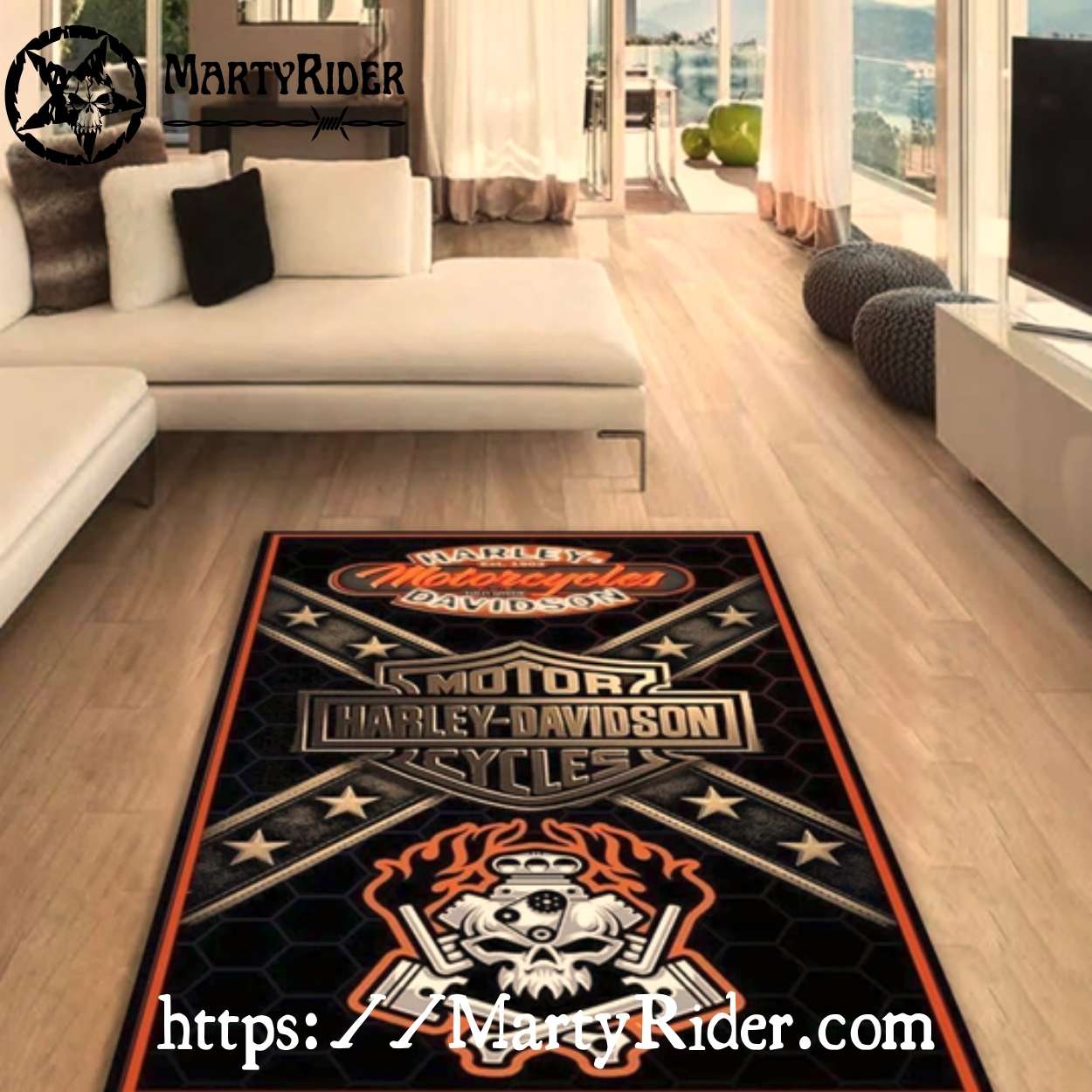 Crossed Pistons Skull Star Harley Davidson Rugs Crossed Pistons Skull Star Harley Davidson Rugs
