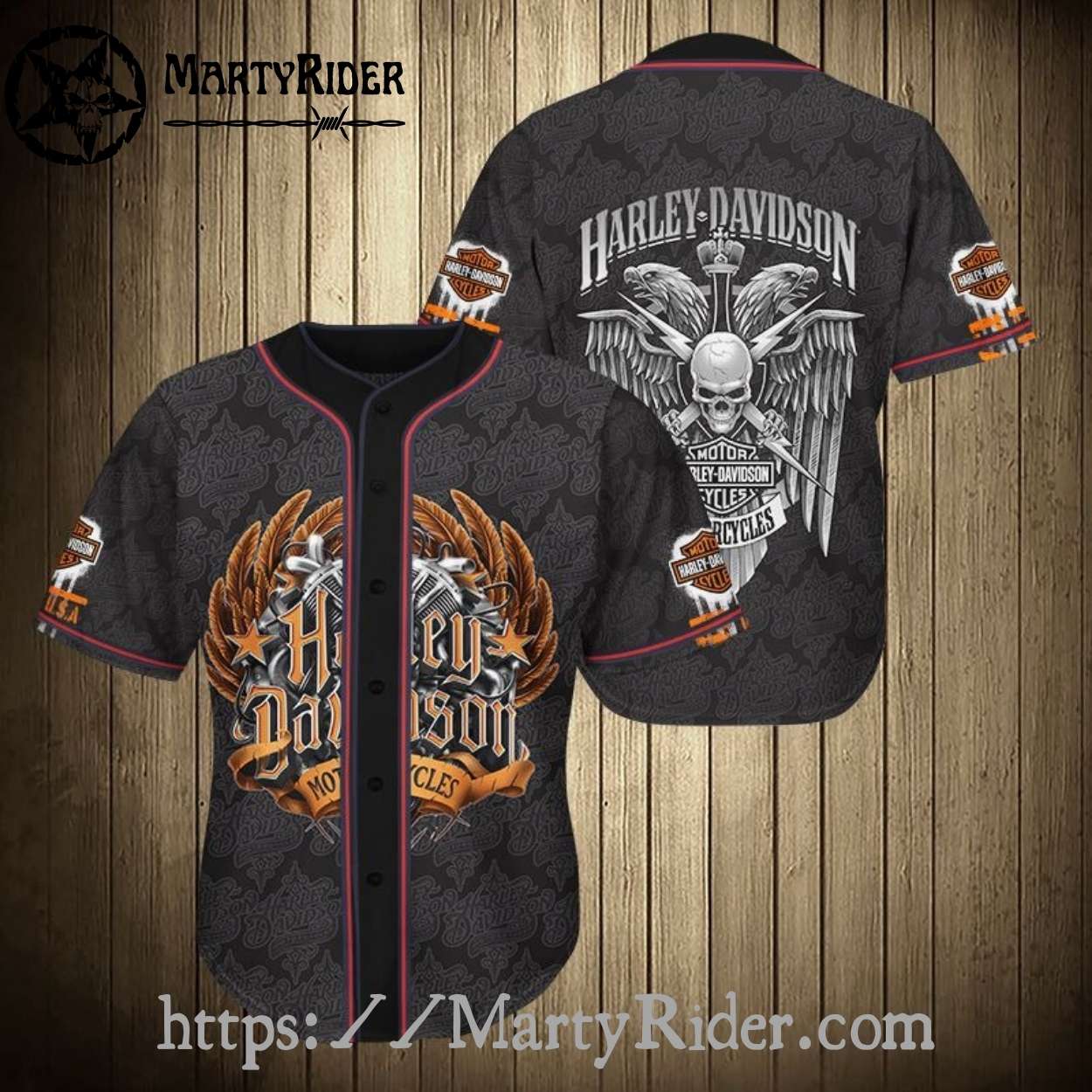 Crowned Skull Wings Harley Davidson Baseball Shirt Badass Crowned Skull Wings Harley Davidson Baseball Shirt Badass