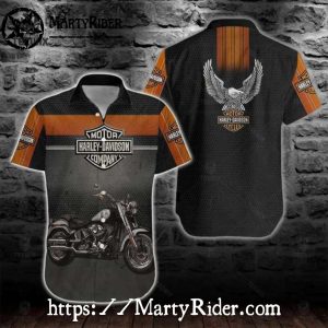 Cruiser Motorcycle Harley Davidson Aloha Shirt In Rust Black Tones