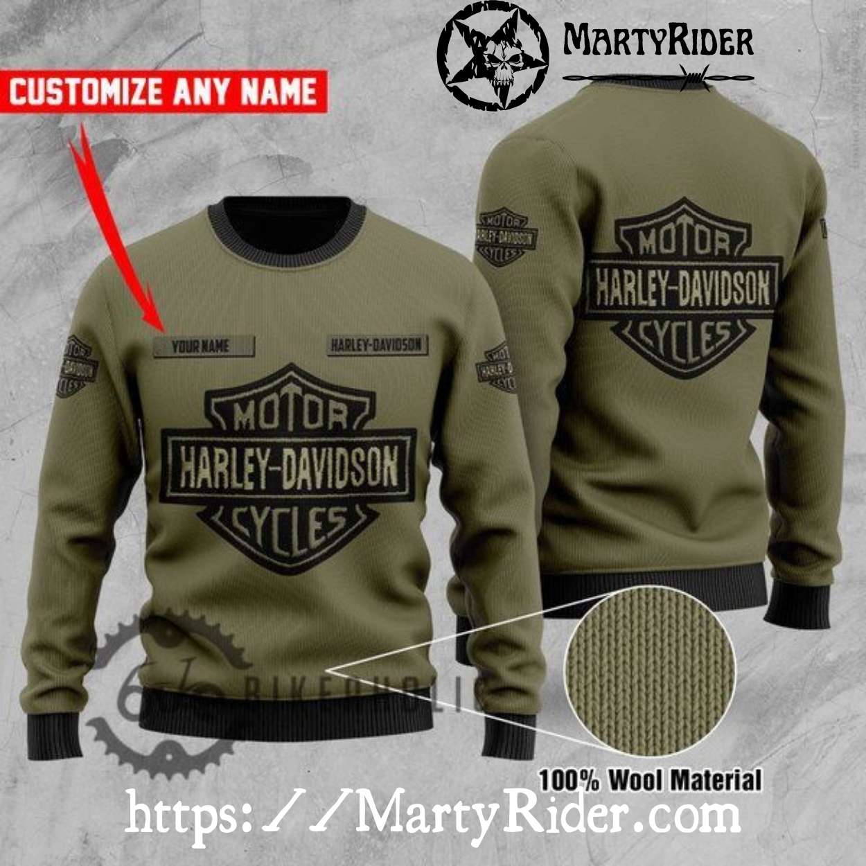 Custom Name Green Harley Davidson Ugly Sweater Design Custom Name Green Harley Davidson Ugly Sweater Design