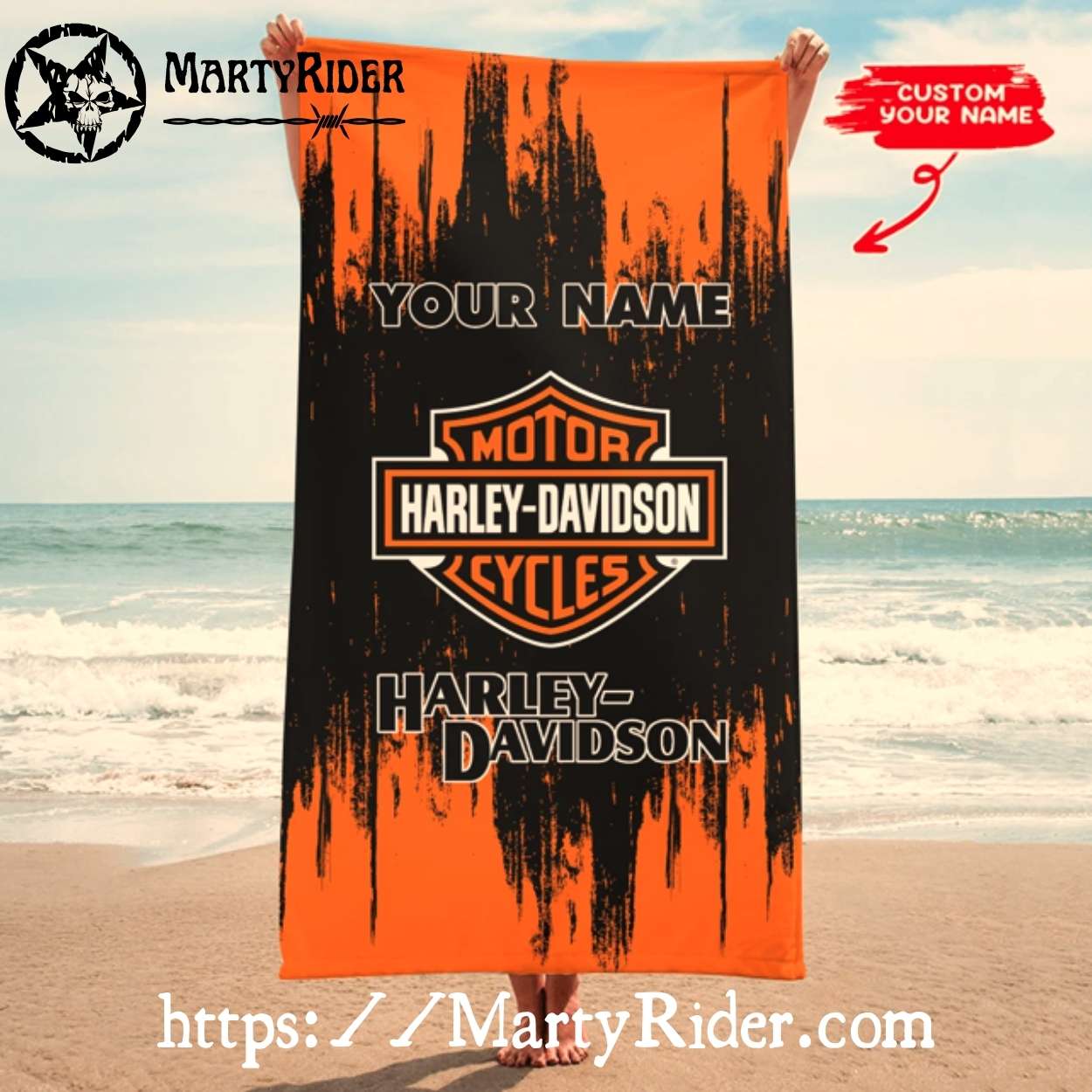 Custom Name Orange Harley Davidson Beach Towels Custom Name Orange Harley Davidson Beach Towels