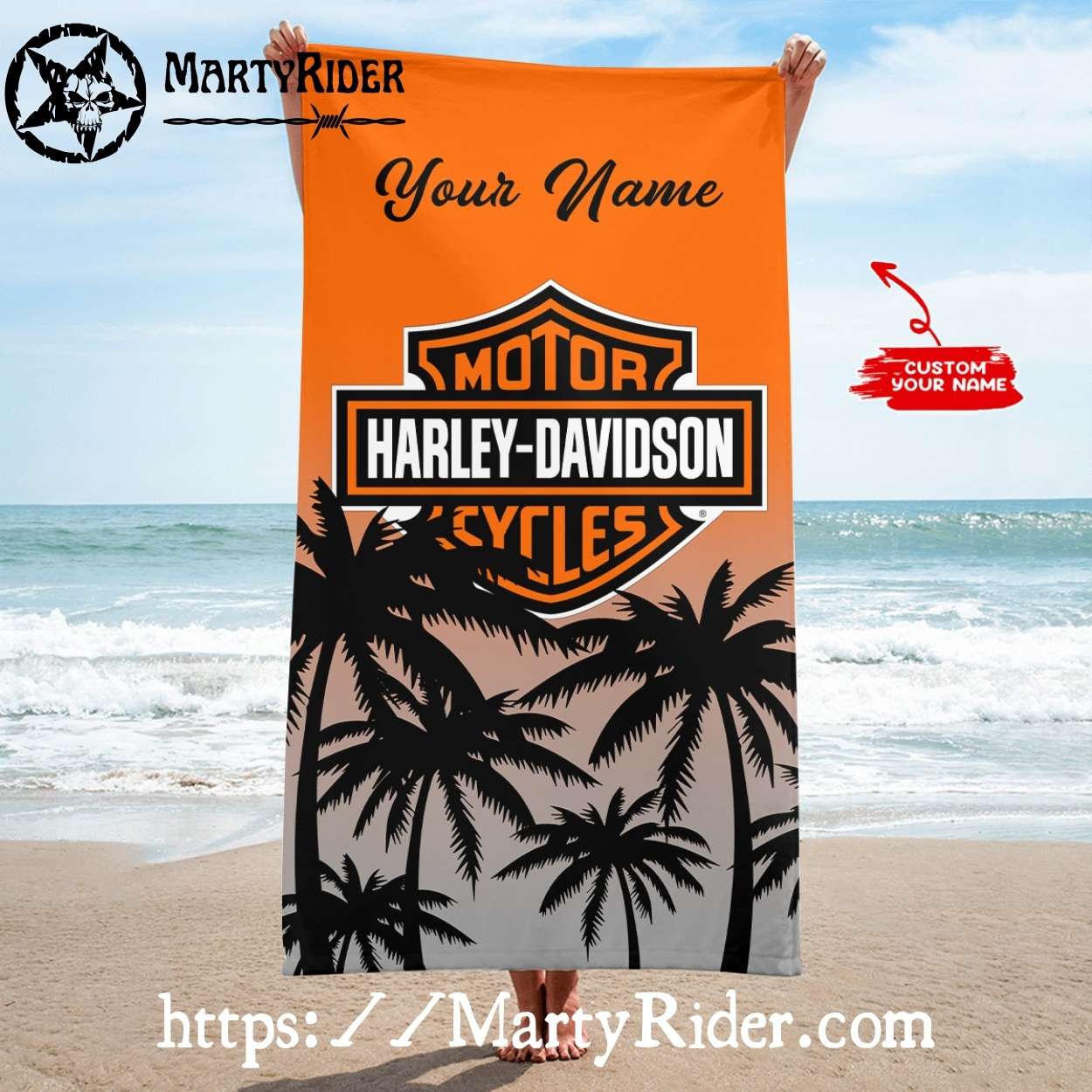 Custom Name Palm Tree Harley Davidson Beach Towels Custom Name Palm Tree Harley Davidson Beach Towels