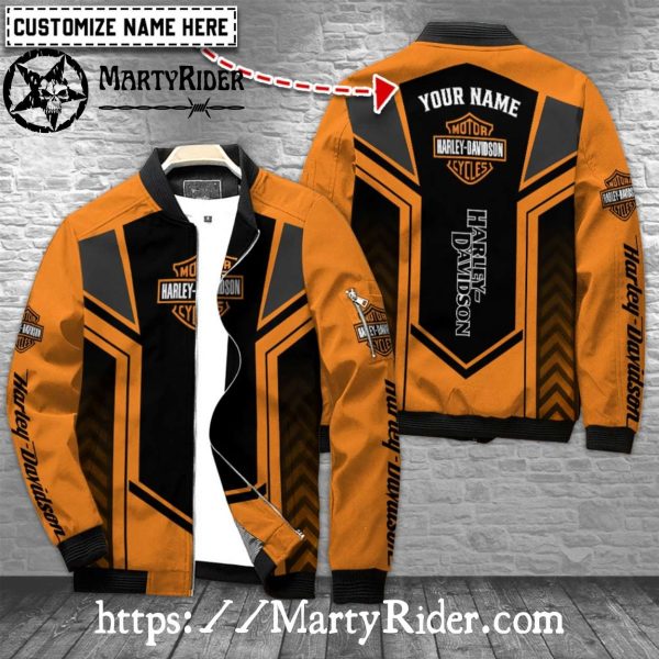 Custom Orange Black Harley Davidson Bomber Jackets bomber harley