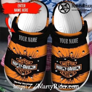 Custom Orange Splash Harley Davidson Crocs for Bikers