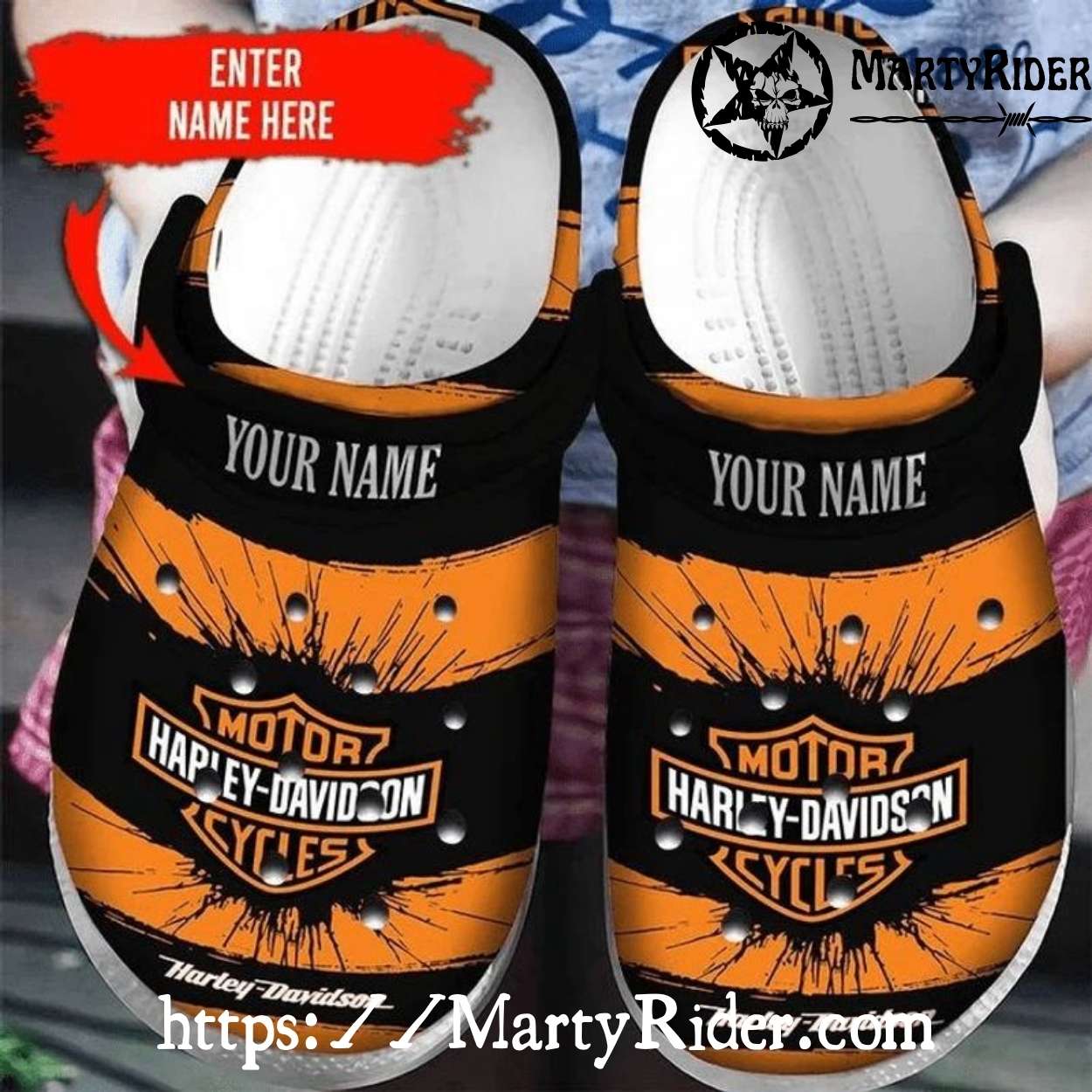 Custom Orange Splash Harley Davidson Crocs for Bikers Custom Orange Splash Harley Davidson Crocs for Bikers