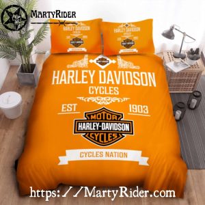 Cycles Nation Harley Davidson Bedding Sets Vintage Orange