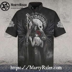 Dark Angel And Rose Skull Harley Davidson Aloha Shirt